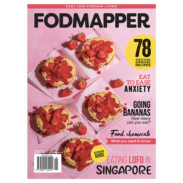 Low FODMAP magazine with low FODMAP and gluten-free strawberry and custard tarts