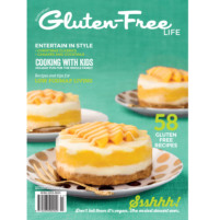 Issue 3 of Australian Gluten-Free Life magazine summer edition featuring 3 individual dairy-free mango ice-cream cakes on the cover.
