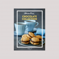 Gluten-free chocolate cookbook featuring dairy-free kingston biscuits on a plate with coffee in the background.