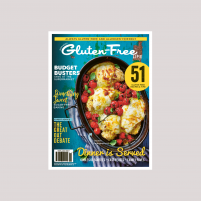 Issue 37 of Australian Gluten-Free Life magazine featuring gluten-free chicken parmigana in a cast iron dish on a blue background.