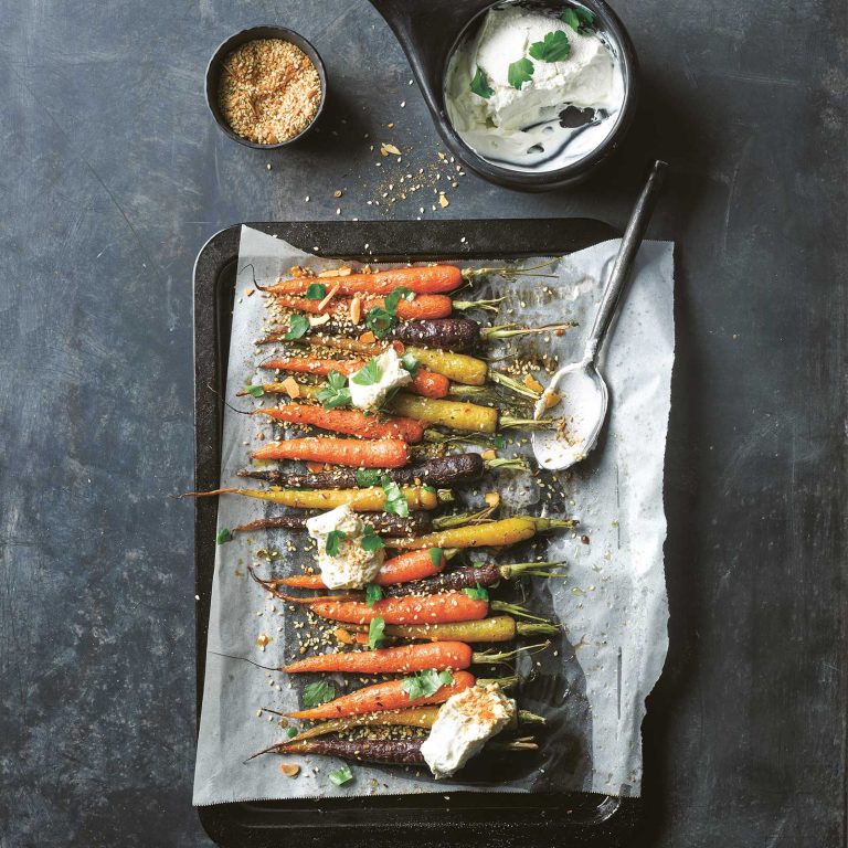 Sticky Maple And Dukkah Carrots With Labneh